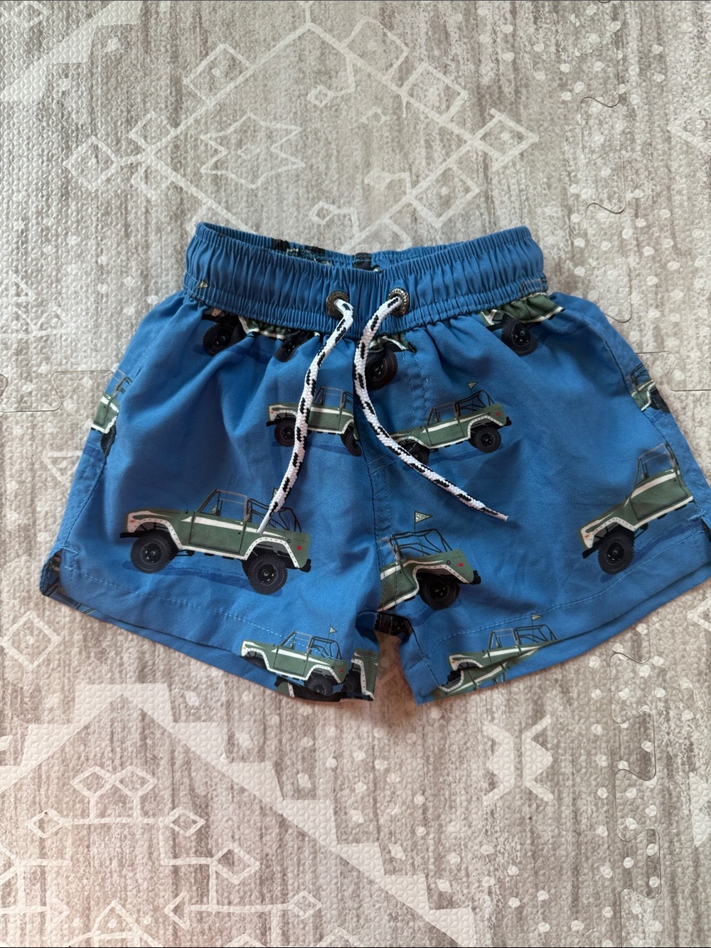 Snapper Rock Blue Swim Shorts with Green Jeep Motif